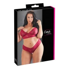Cottelli Plus Size - weiches Spitzen-BH-Set (rot) - 3XL