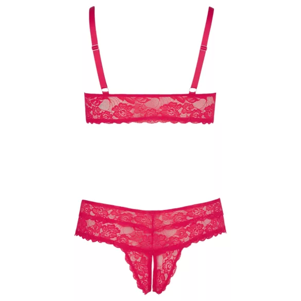 Cottelli Plus Size - weiches Spitzen-BH-Set (rot) - 3XL