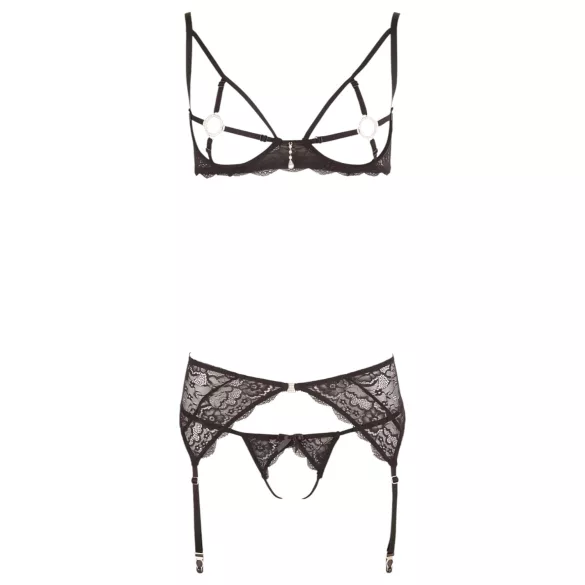 Abierta Fina - Glanzende Spitzenzauber - BH-Set (Schwarz) - XL
