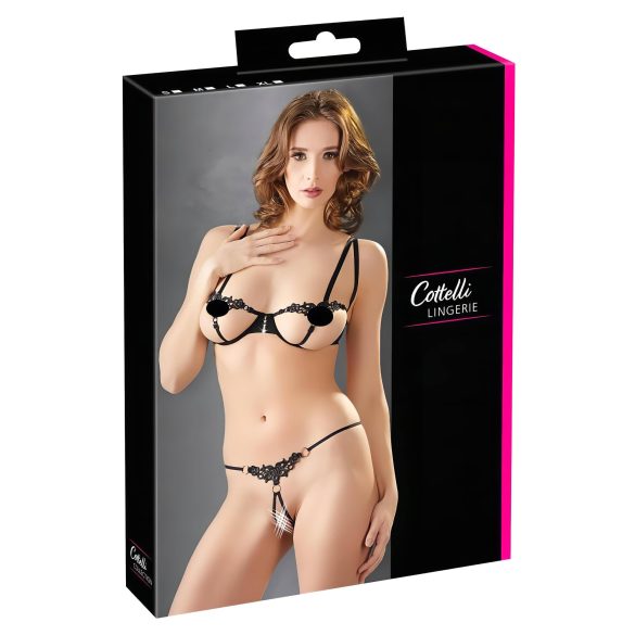 Cottelli - Glänzendes besticktes BH-Set (Schwarz) - M