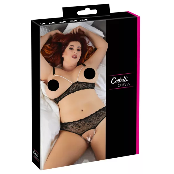 Cottelli Plus Size - Perlen-BH-Set (schwarz)