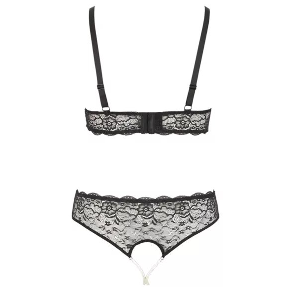 Cottelli Plus Size - Perlen-BH-Set (schwarz) - XL