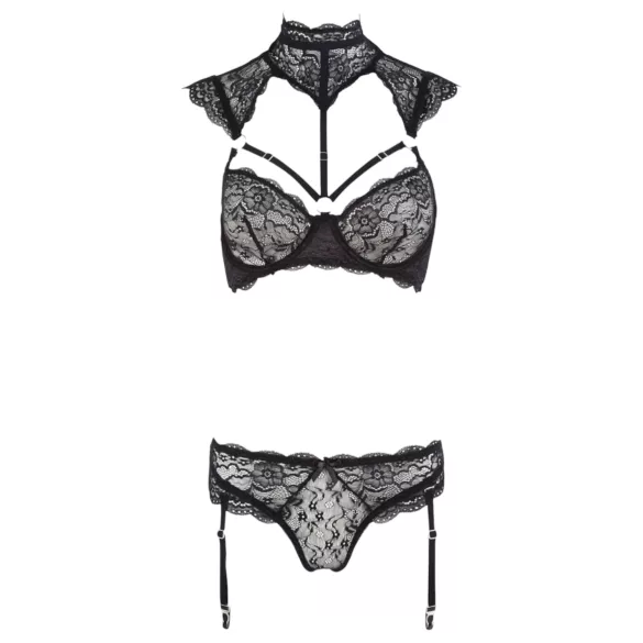 Cottelli - Spitzen-BH-Set mit Kragen (schwarz) - 80B/M