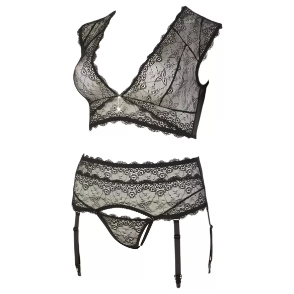 Cottelli Plus Size - Strassverziertes Spitzen-Unterwäscheset (schwarz)