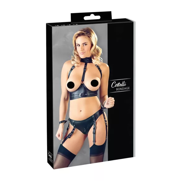 Cottelli Bondage - Glänzendes Hebe-Set mit Fesseln (schwarz) - XL