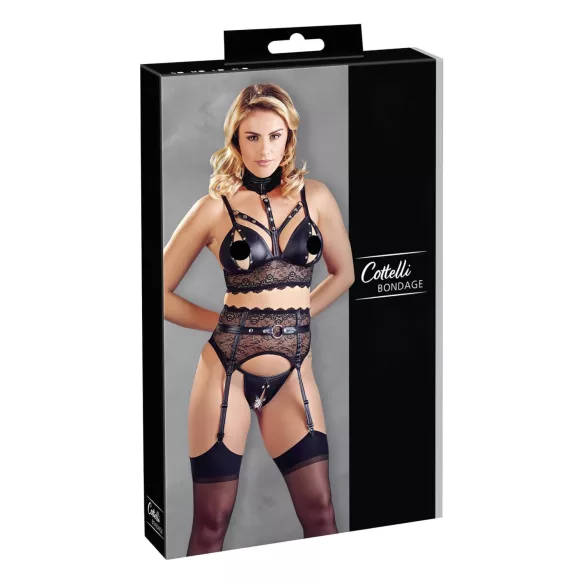 Cottelli Bondage - Spitzen-Set mit Handschellen (schwarz) - XL