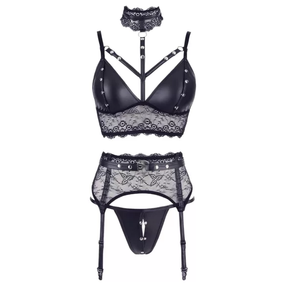 Cottelli Bondage - Spitzen-Set mit Handschellen (schwarz) - XL