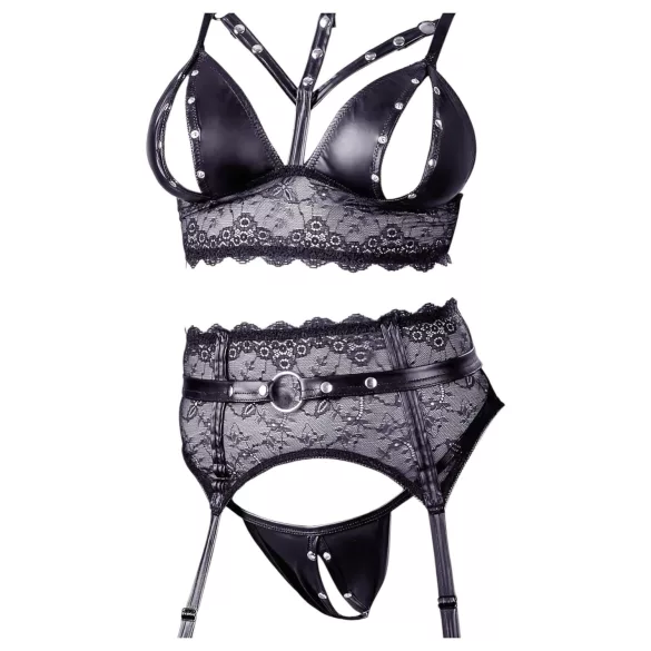 Cottelli Bondage - Spitzen-Set mit Handschellen (schwarz) - XL