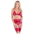 Abierta Fina - Glänzendes Ketten-Dessous-Set (Rot) - L
