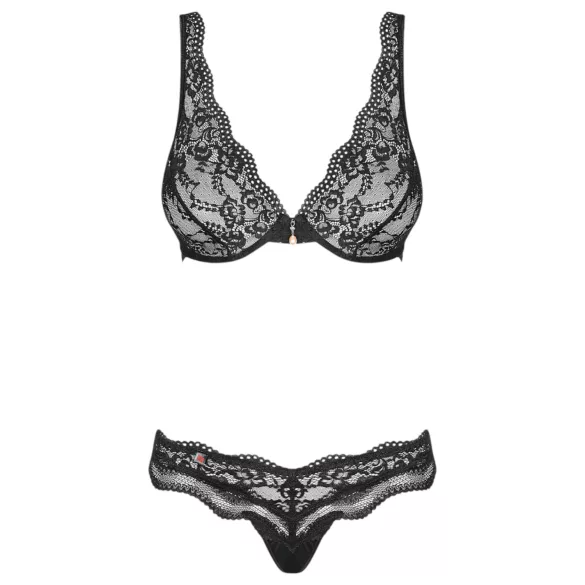 Obsessive Luvae - Blumen & Strass BH-Set (schwarz) - L/XL