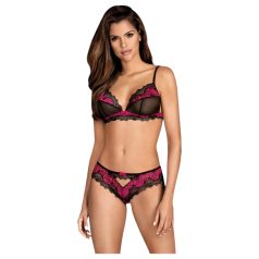 Obsessive Tulia - Spitzenwäsche-Set (schwarz-pink) - L/XL