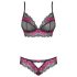 Obsessive Tulia - Spitzen-Dessous-Set (Schwarz-Pink) - L/XL