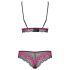 Obsessive Tulia - Spitzen-Dessous-Set (Schwarz-Pink) - L/XL