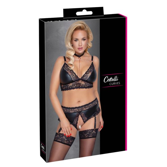 Cottelli Curves - Glänzendes Dessous-Set (Schwarz) - 2XL