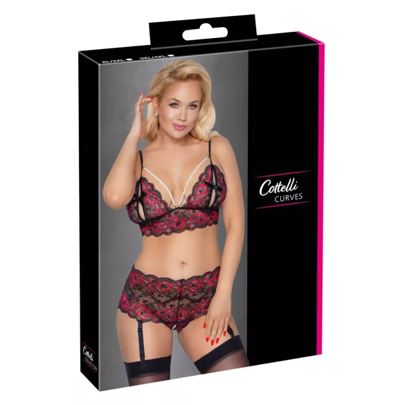 Cottelli Curves - Blumiges, offenes BH-Set (schwarz)