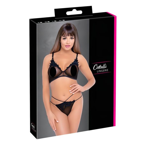 Cottelli - Transparente, Spitzen-BH-Set (schwarz) - M