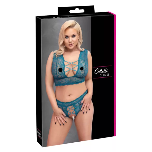 Cottelli Curves - Korsett-Spitzenwäsche-Set (Blau) - 2XL