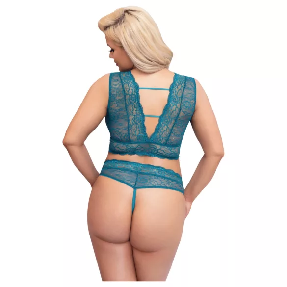 Cottelli Curves - Korsett-Spitzenwäsche-Set (Blau) - 2XL