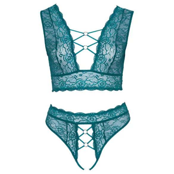 Cottelli Curves - Korsett-Spitzenwäsche-Set (Blau) - 2XL