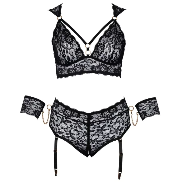 Cottelli Bondage Plus Size - Spitzen-BH-Set (schwarz) - 3XL