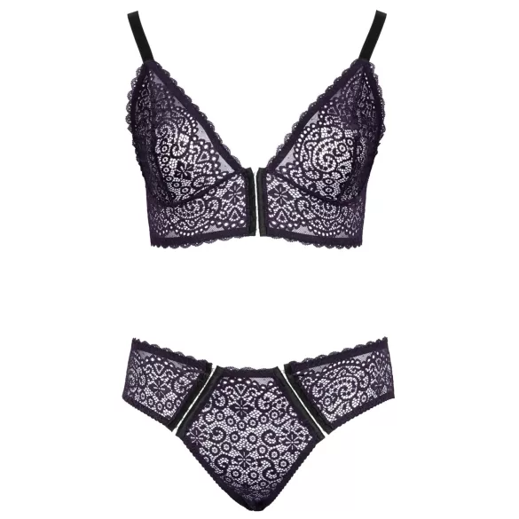 Cottelli Plus Size - Transparentes BH-Set mit Muster (Lila)