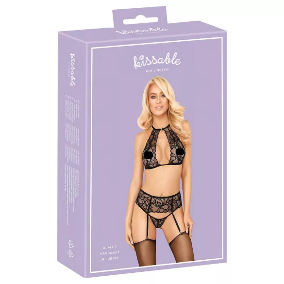 Küssbar - Halsband-Spitzen-BH-Set (schwarz)