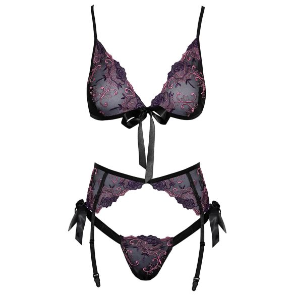 Kissable - pink-lila Stickerei BH-Set (schwarz) - L/XL