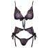 Kissable - pink-lila Stickerei BH-Set (schwarz) - L/XL