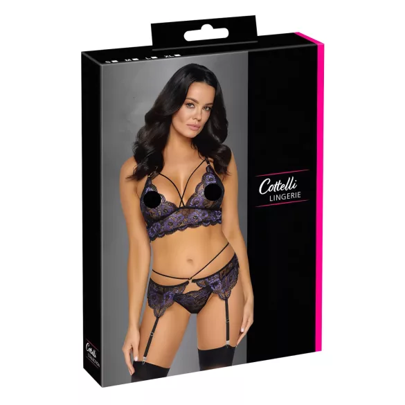 Cottelli - 3-teiliges Spitzenwäsche-Set (schwarz-violett)