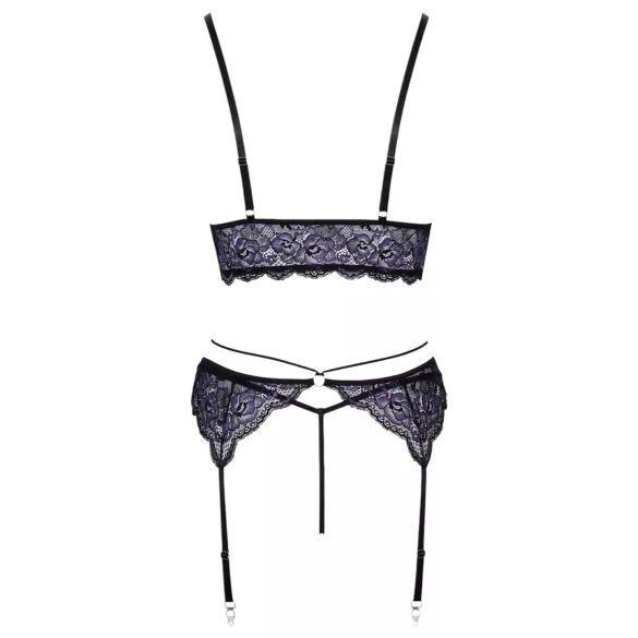 Cottelli - 3-teiliges Spitzenwäsche-Set (schwarz-violett) - L