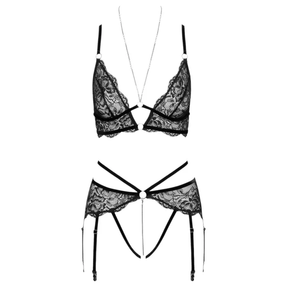 Abierta Fina - Offenes Spitzen-BH-Set (schwarz) - L