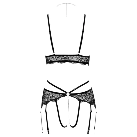 Abierta Fina - Offenes Spitzen-BH-Set (schwarz) - L