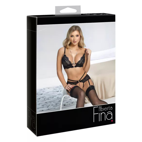 Abierta Fina - Offenes Spitzen-BH-Set (schwarz) - L