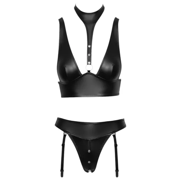 Cottelli Bondage - Glänzendes BH-Set mit Handschellen (Schwarz)