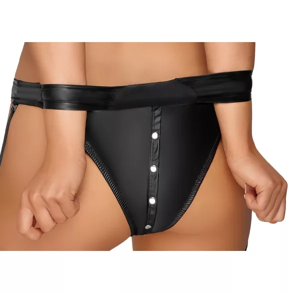 Cottelli Bondage - Glänzendes BH-Set mit Handschellen (Schwarz)