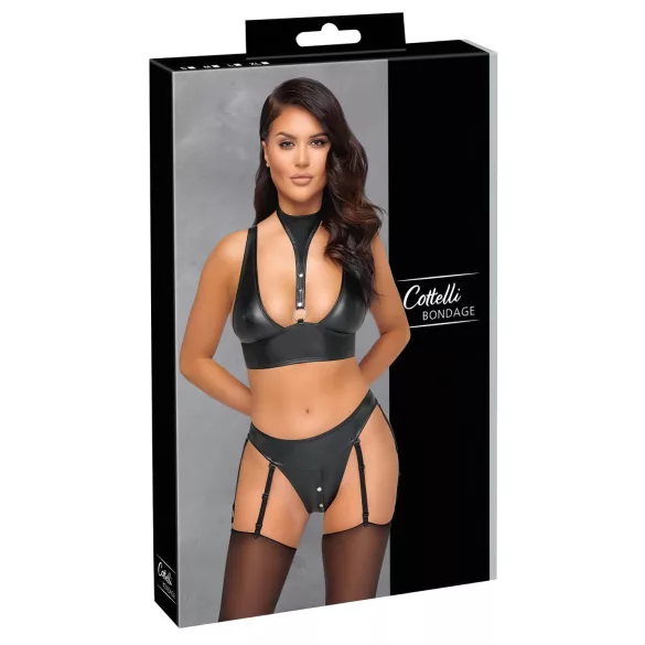 Cottelli Bondage - Glänzendes BH-Set mit Handschellen (Schwarz) - M