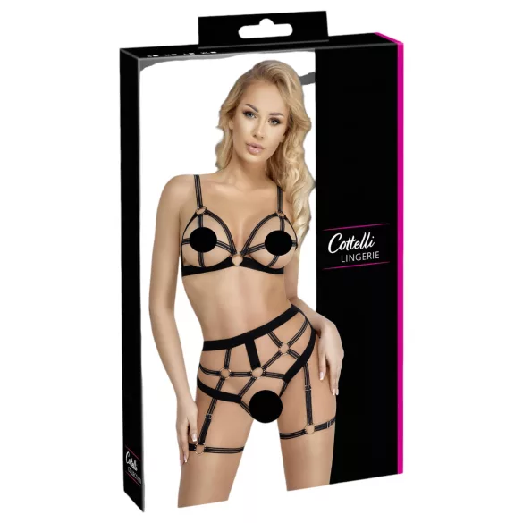Cottelli - Zweiteiliges Geschirr-Set (schwarz) - XL