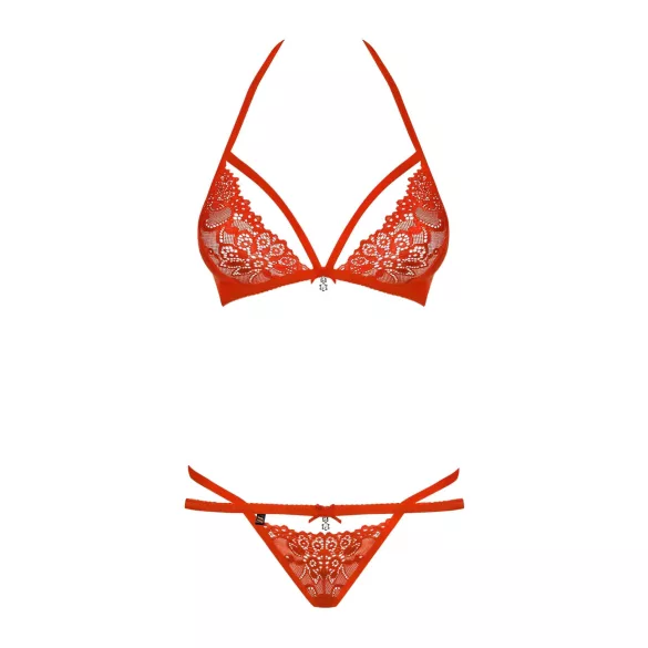 Obsessive 838-SET-3 - Rotes Spitzen-BH-Set mit Riemen - L/XL