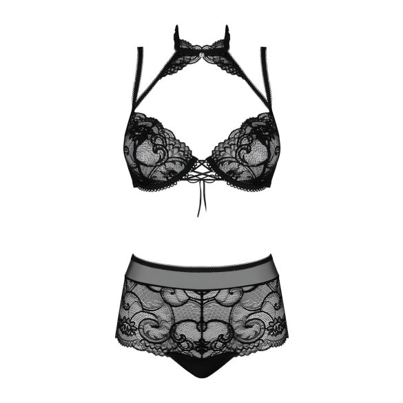Obsessive Elizenes - Muster, transparentes BH-Set (schwarz) - L/XL