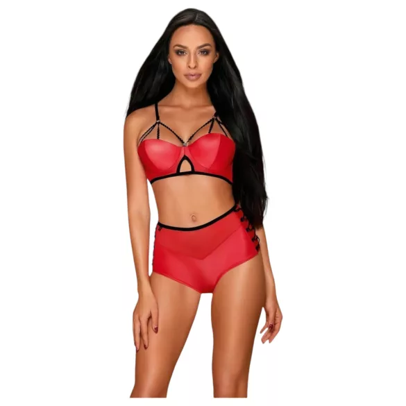 Obsessive Leatheria - Lederoptik-BH-Set (Rot) - S/M