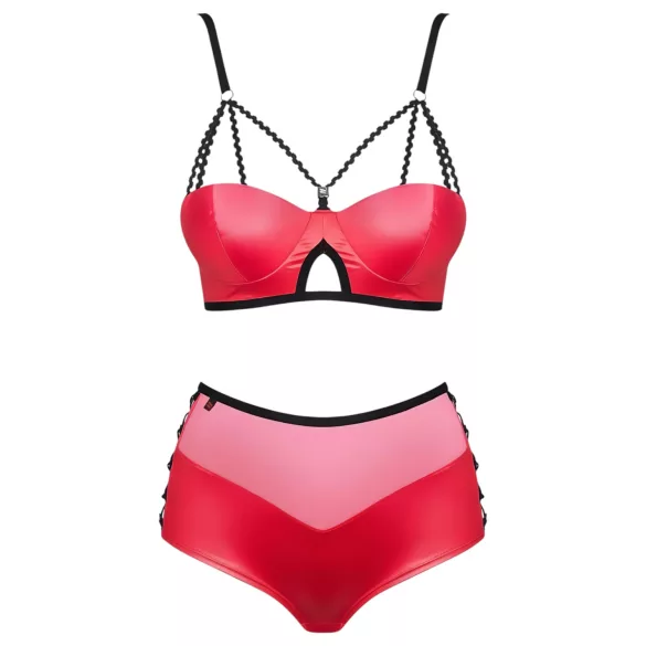 Obsessive Leatheria - Lederoptik-BH-Set (Rot) - S/M