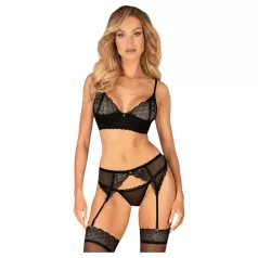   Obsessive Chemeris - BH-Set mit Strumpfhalter (schwarz) - XL/XXL