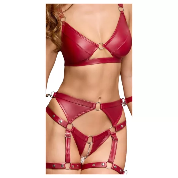 Cottelli Bondage - Glänzendes BH-Set & Handschellen (Rot) - M