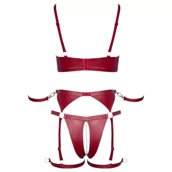 Cottelli Bondage - Glänzendes BH-Set & Handschellen (Rot) - M