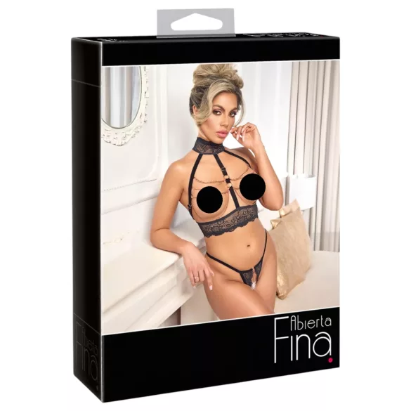Abierta Fina - Offenes Kettendessous-Set (Schwarz) - M
