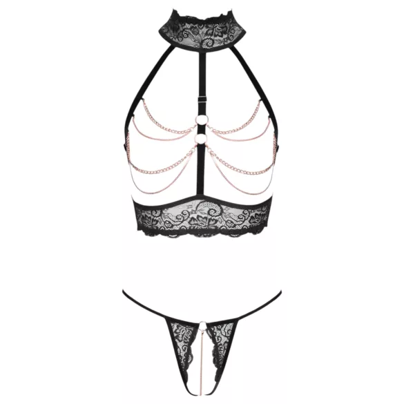 Abierta Fina - Offenes Kettendessous-Set (Schwarz) - L