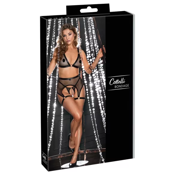 Cottelli Bondage - durchsichtiges Netzset mit Ketten (schwarz) - M