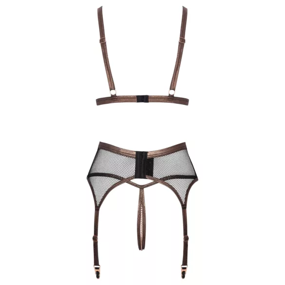 Abierta Fina - dreiteiliges Netz-Strapsset (schwarz)
