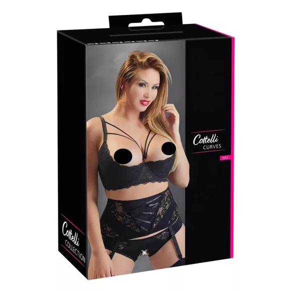 Cottelli Plus Size - Büstenheber mit Trägern und Ringen (schwarz) - 95E