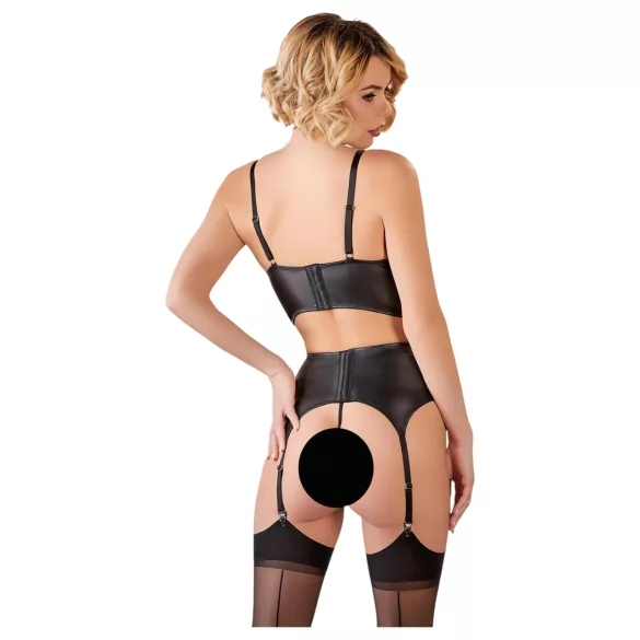 Abierta Fina - funkelndes Dessous-Set mit Trägern und Spitze (schwarz)